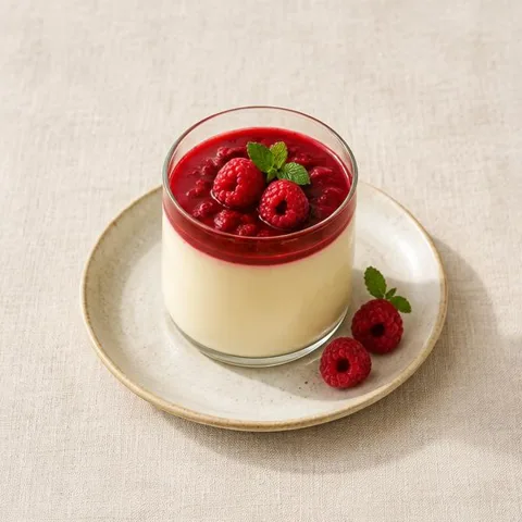 Panna cotta leggera con lamponi